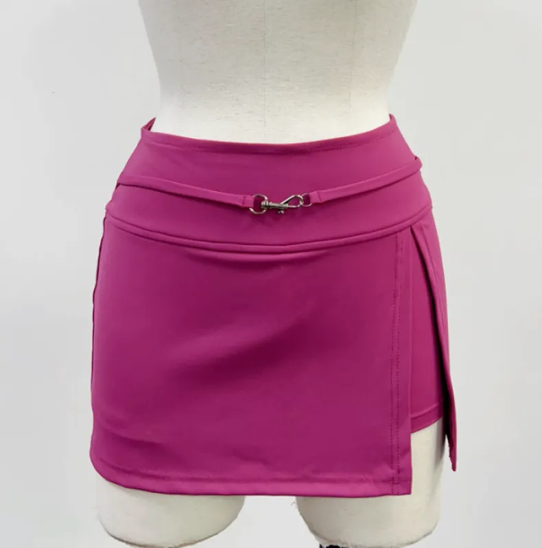 SAMPLE #219 - S Belt Mini Skort  - Rasperry beret made by Fashion Brand Company