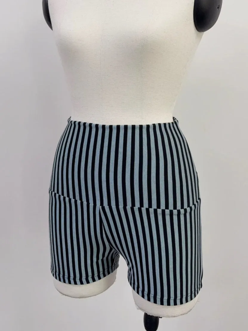 SAMPLE #224 - S Foldover Wool Blend Lounge Shorts - Blue Stripe sold by Fashion Brand Company