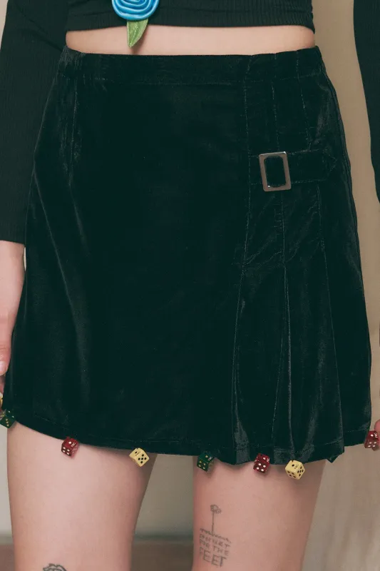 SAMPLE #218 - S Lucky Dice Velvet Skirt - Black made by Fashion Brand Company