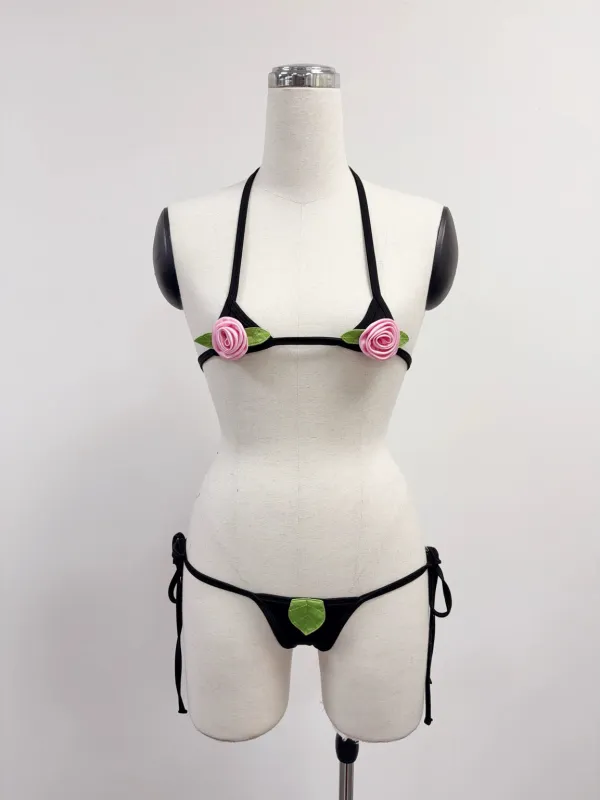 SAMPLE #216 - XS/S Eve Micro String Bikini Set - Black made by Fashion Brand Company