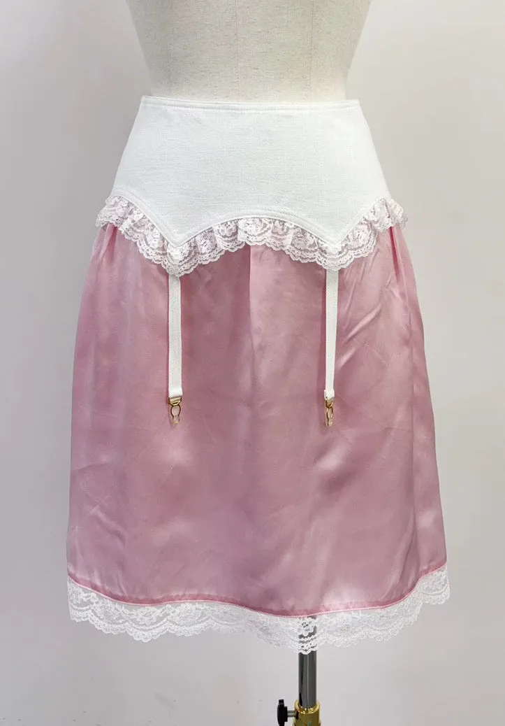 SAMPLE #217 - S Silk Garter Slip Skirt - Pink / White sold by Fashion Brand Company