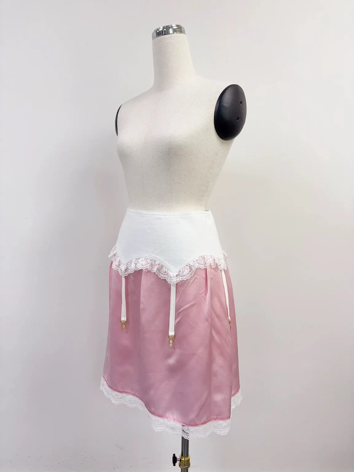 SAMPLE #217 - S Silk Garter Slip Skirt - Pink / White sold by Fashion Brand Company product image thumbnail 2