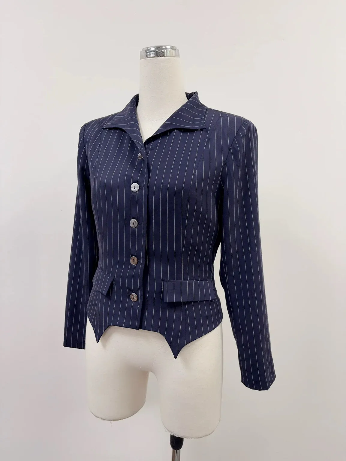 SAMPLE #256 - S Tencel Stripe Collared Blouse - Navy sold by Fashion Brand Company