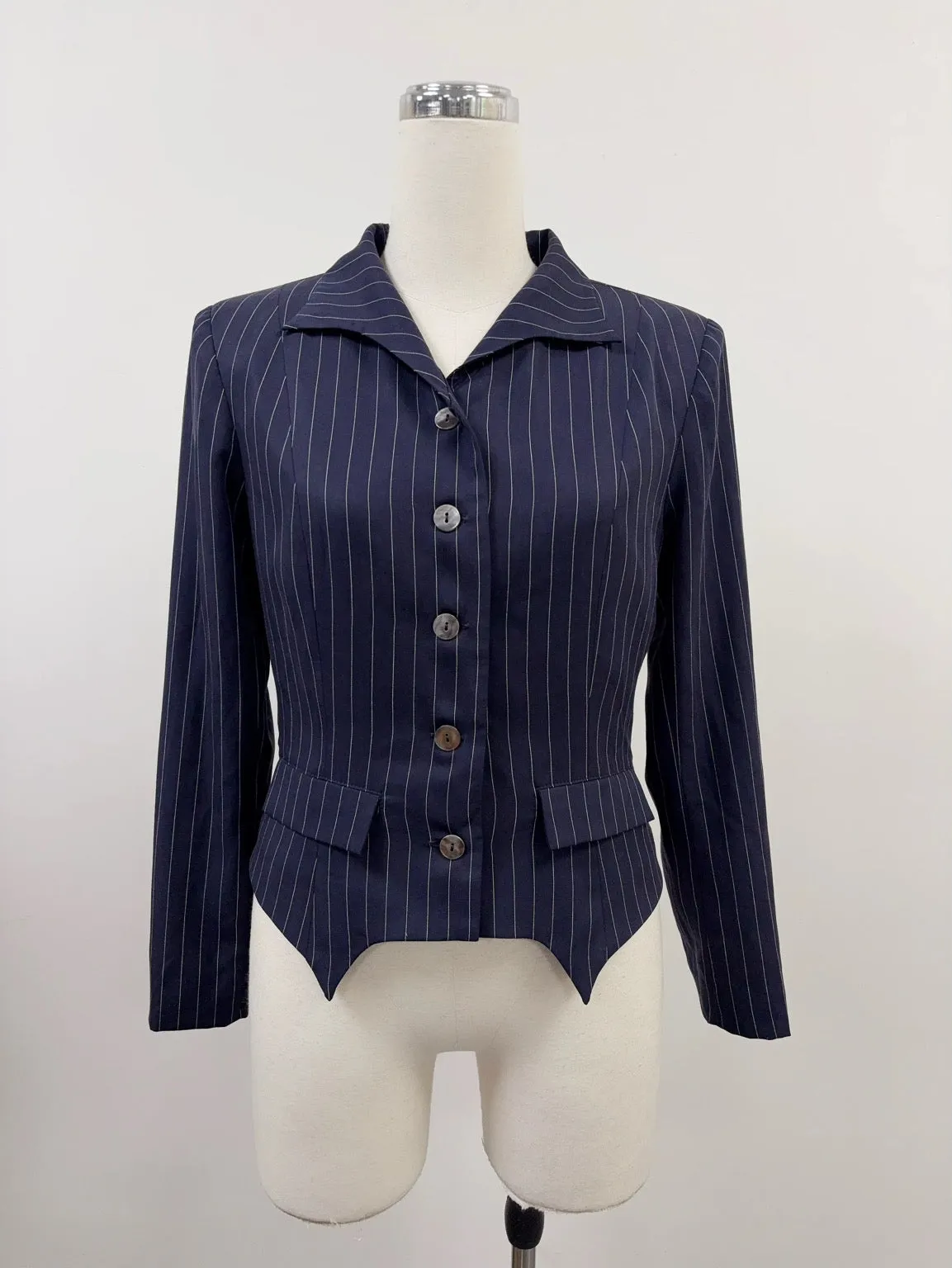 SAMPLE #256 - S Tencel Stripe Collared Blouse - Navy sold by Fashion Brand Company product image thumbnail 3