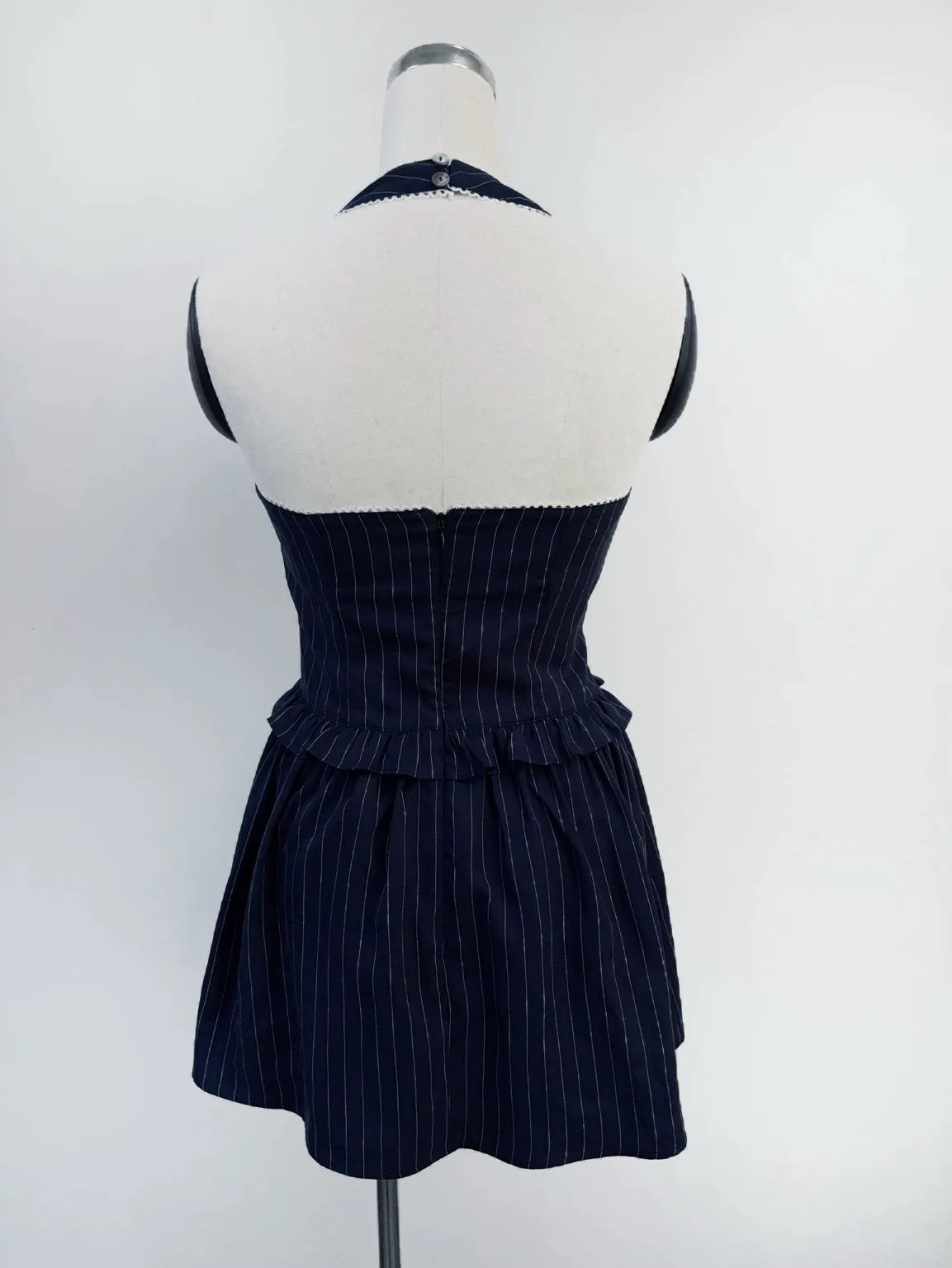 SAMPLE #273 - S Tencel Stripe Halter Mini Dress - Navy sold by Fashion Brand Company product image thumbnail 2