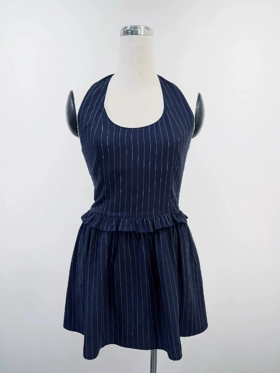 SAMPLE #273 - S Tencel Stripe Halter Mini Dress - Navy sold by Fashion Brand Company