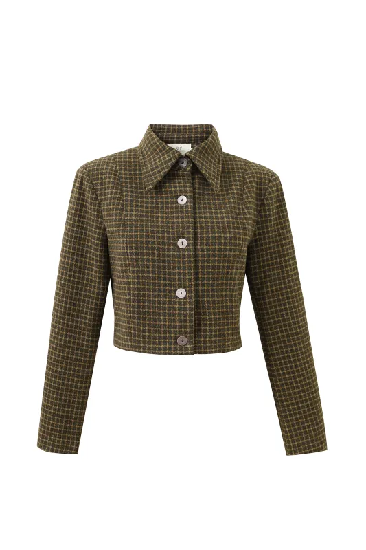 Moss Plaid Wool Blend Riding Jacket made by Fashion Brand Company