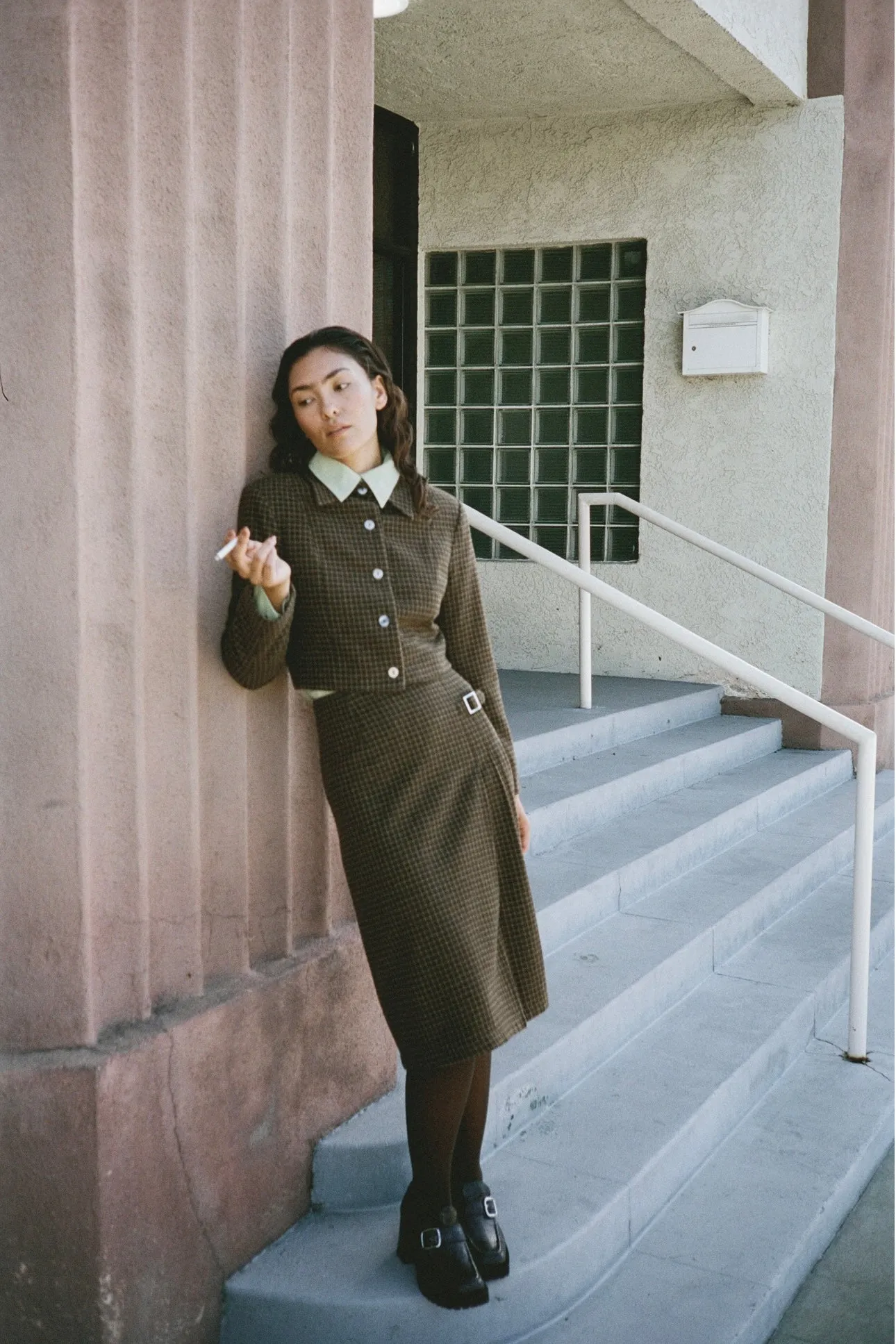 Moss Plaid Wool Blend Midi Skirt sold by Fashion Brand Company product image thumbnail 5