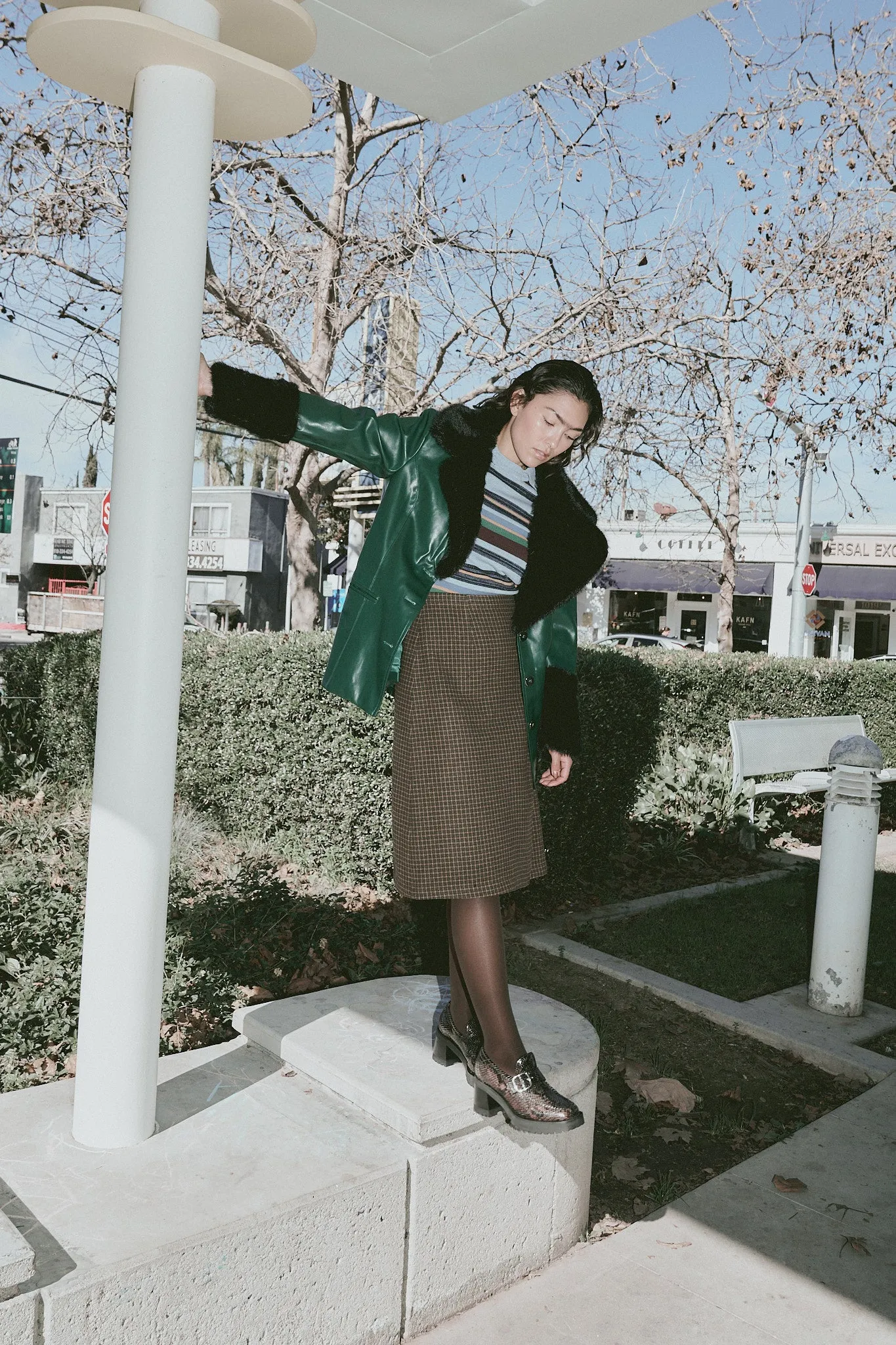 Moss Plaid Wool Blend Midi Skirt sold by Fashion Brand Company product image thumbnail 4
