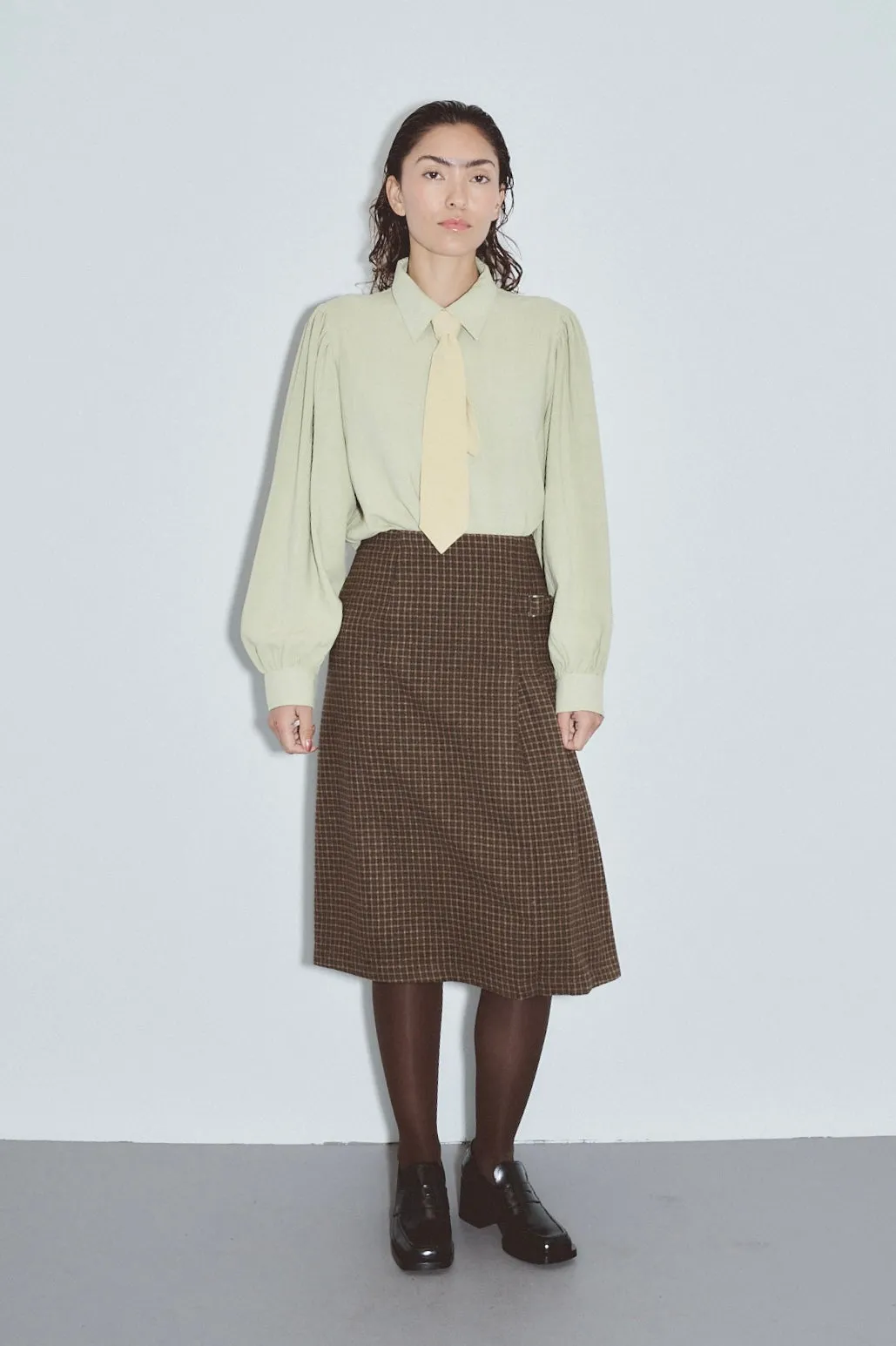 Moss Plaid Wool Blend Midi Skirt sold by Fashion Brand Company