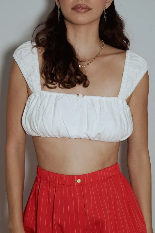 Soft Linen Cap Sleeve Bra Top White made by Fashion Brand Company