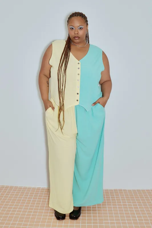 Vest & Pants Soft Linen Lazy Pants Set Yellow/Mint made by Fashion Brand Company