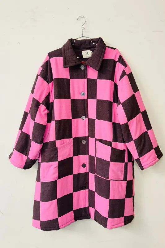 #20 XL/1X Scrap Chessboard Quilted Coat Pink/Brown made by Fashion Brand Company
