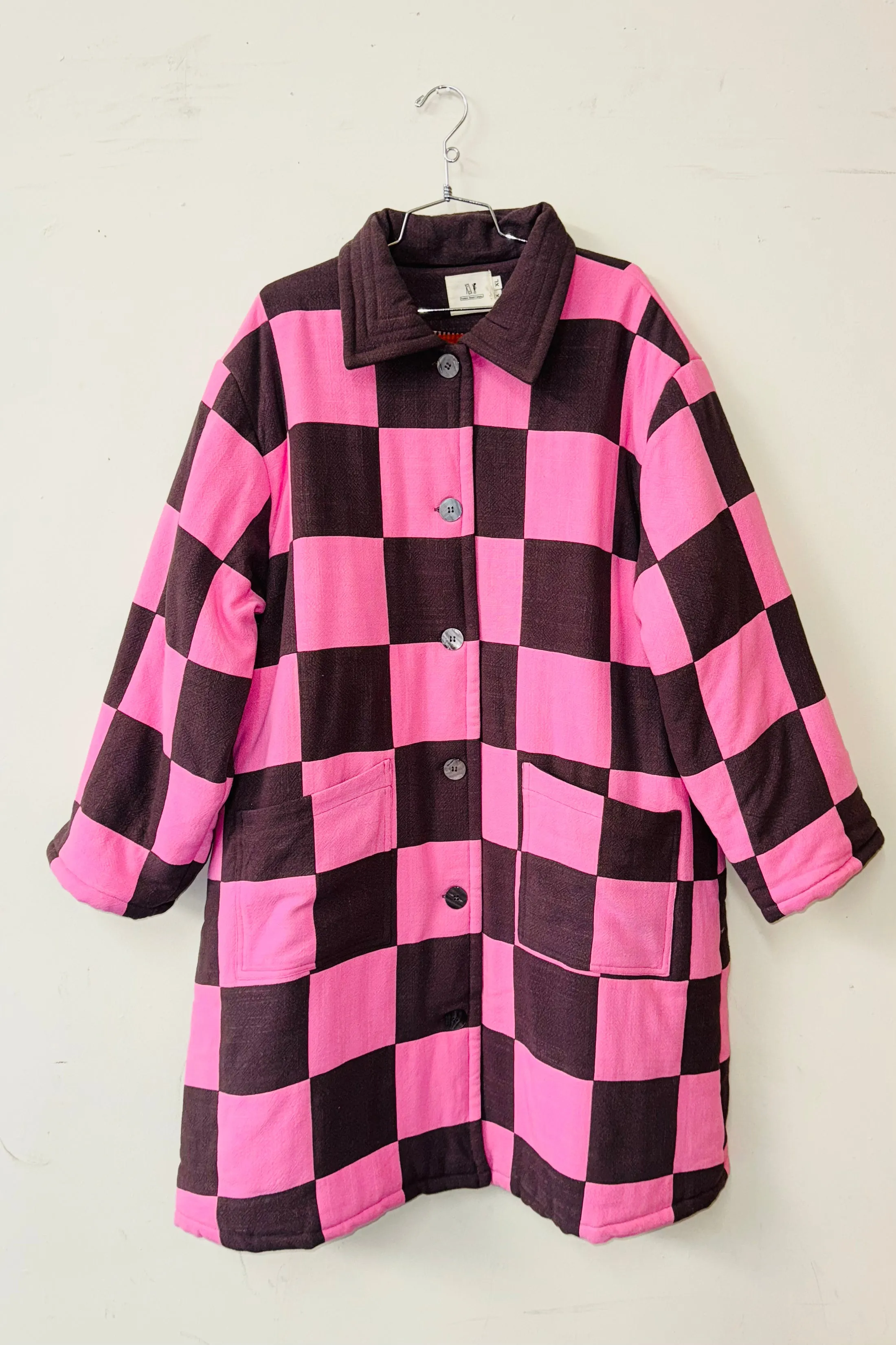 #20 XL/1X Scrap Chessboard Quilted Coat Pink/Brown sold by Fashion Brand Company