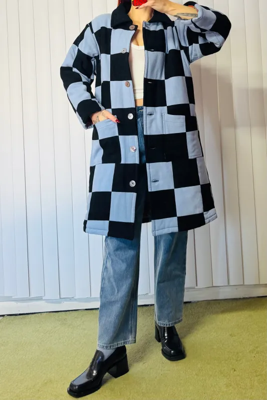 #13 XS/S Scrap Chessboard Quilted Coat Blue/Black made by Fashion Brand Company