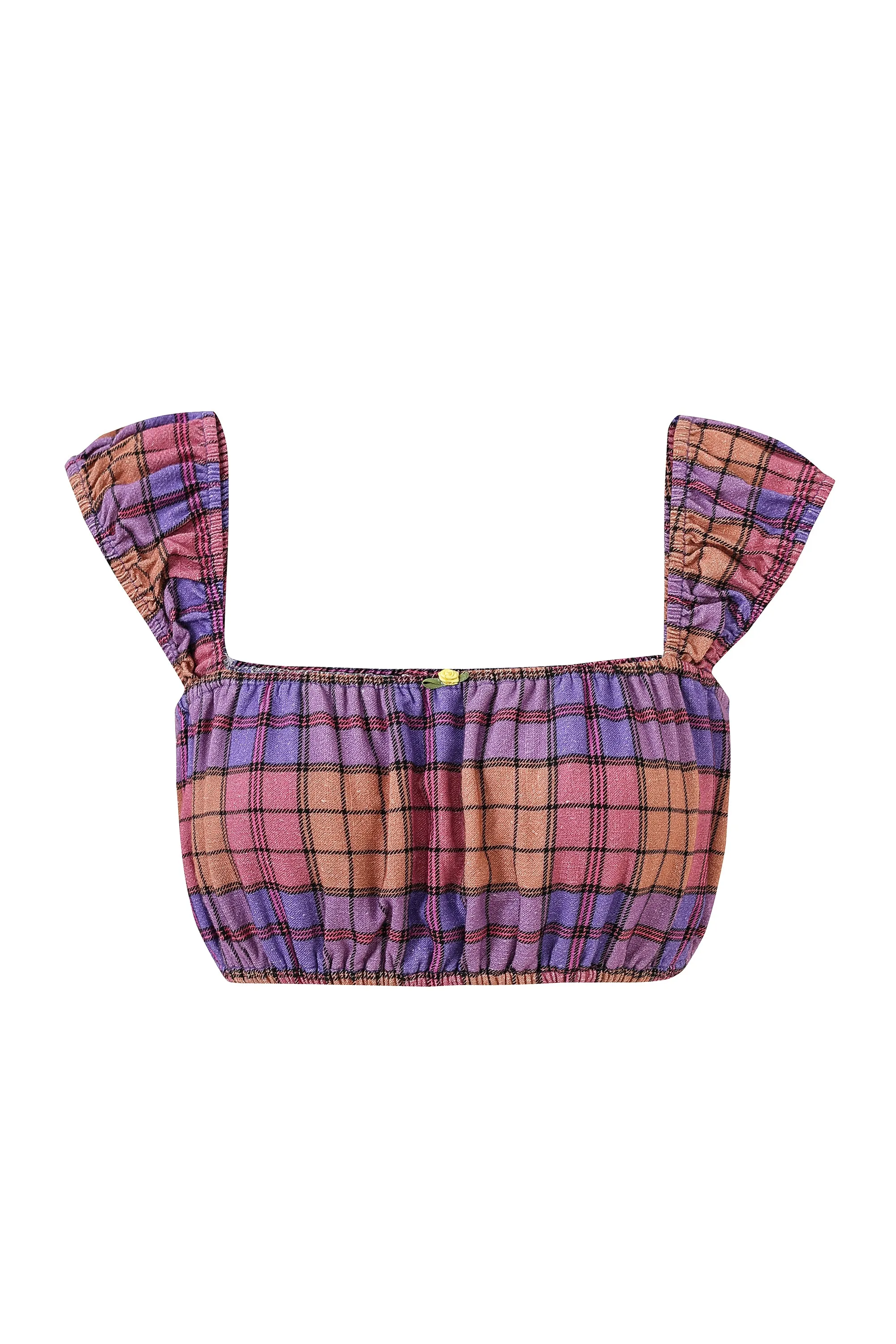 Soft Linen Cap Sleeve Bra Top Purple Plaid sold by Fashion Brand Company product image thumbnail 2