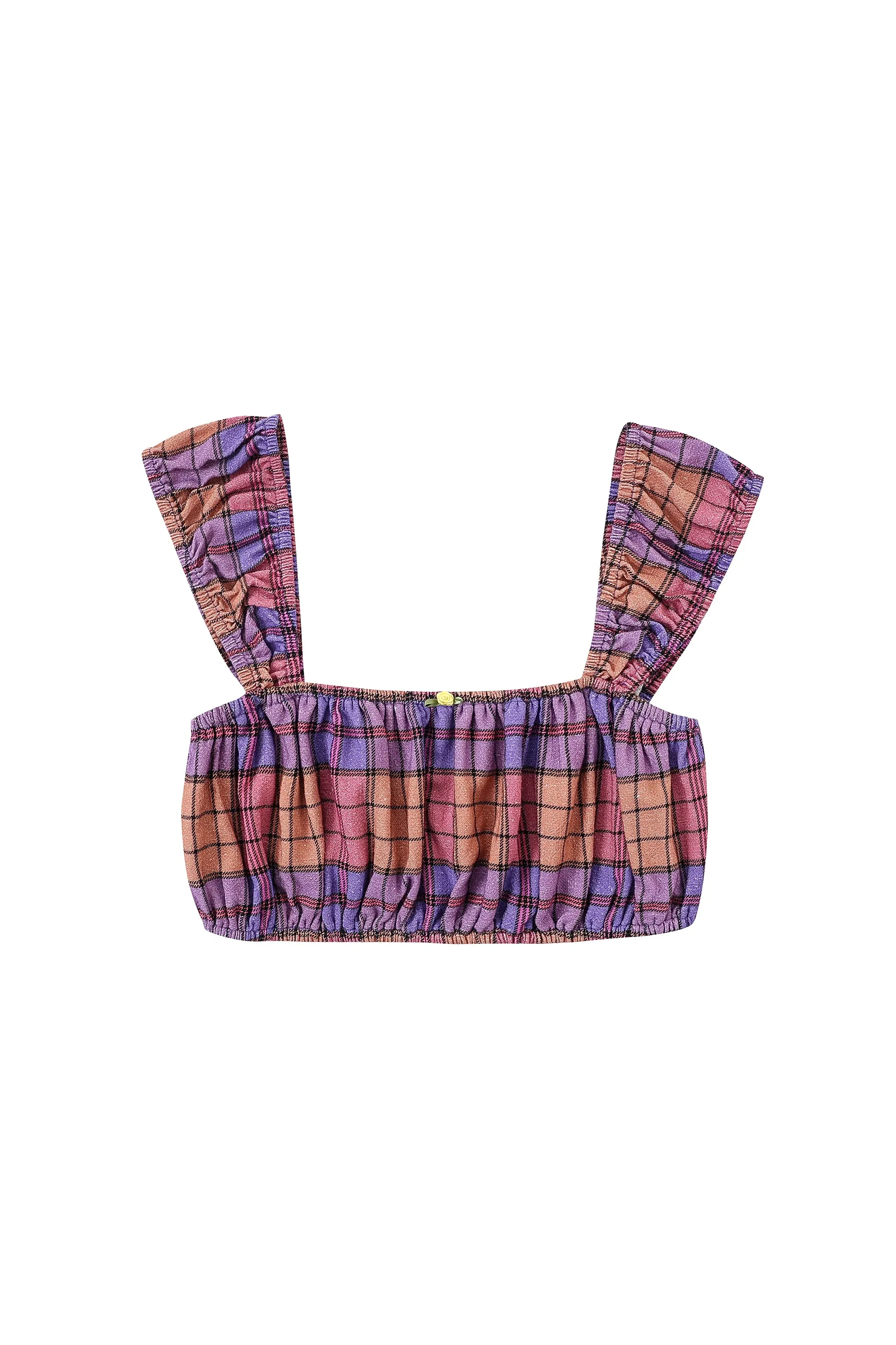 Soft Linen Cap Sleeve Bra Top Purple Plaid sold by Fashion Brand Company product image thumbnail 4