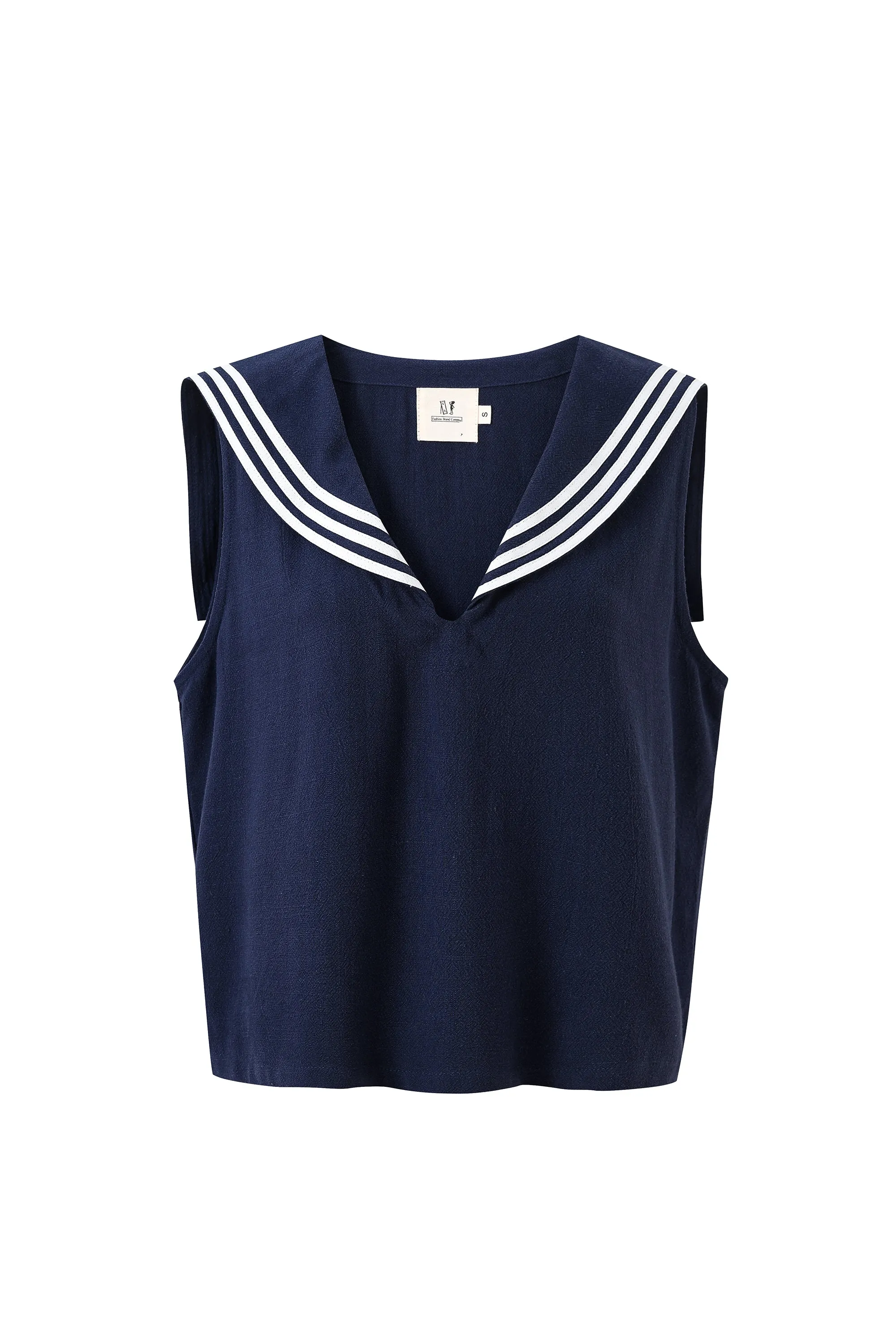Sailor Sleeveless Soft Linen Crop Top Navy sold by Fashion Brand Company product image thumbnail 2