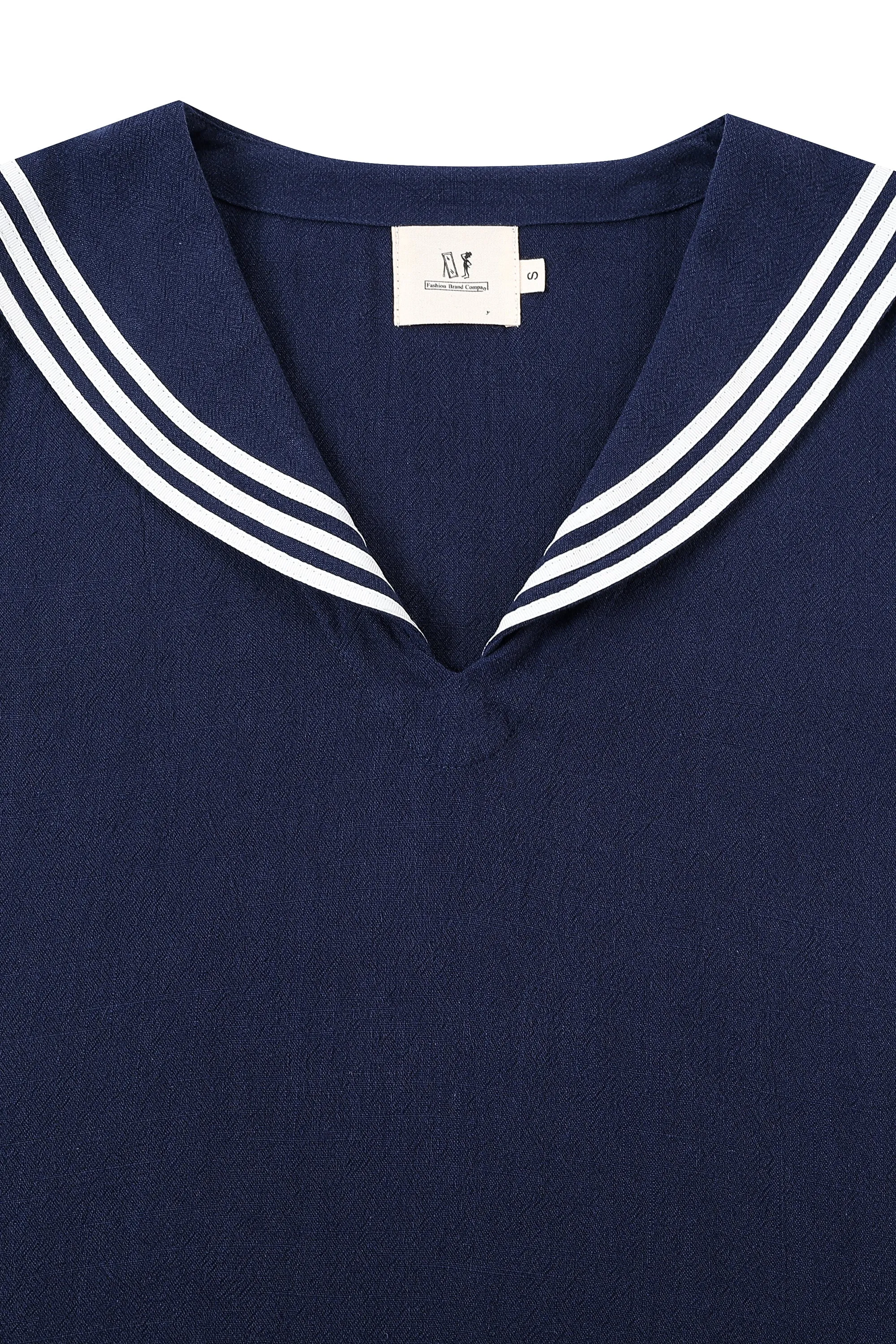 Sailor Sleeveless Soft Linen Crop Top Navy sold by Fashion Brand Company product image thumbnail 5