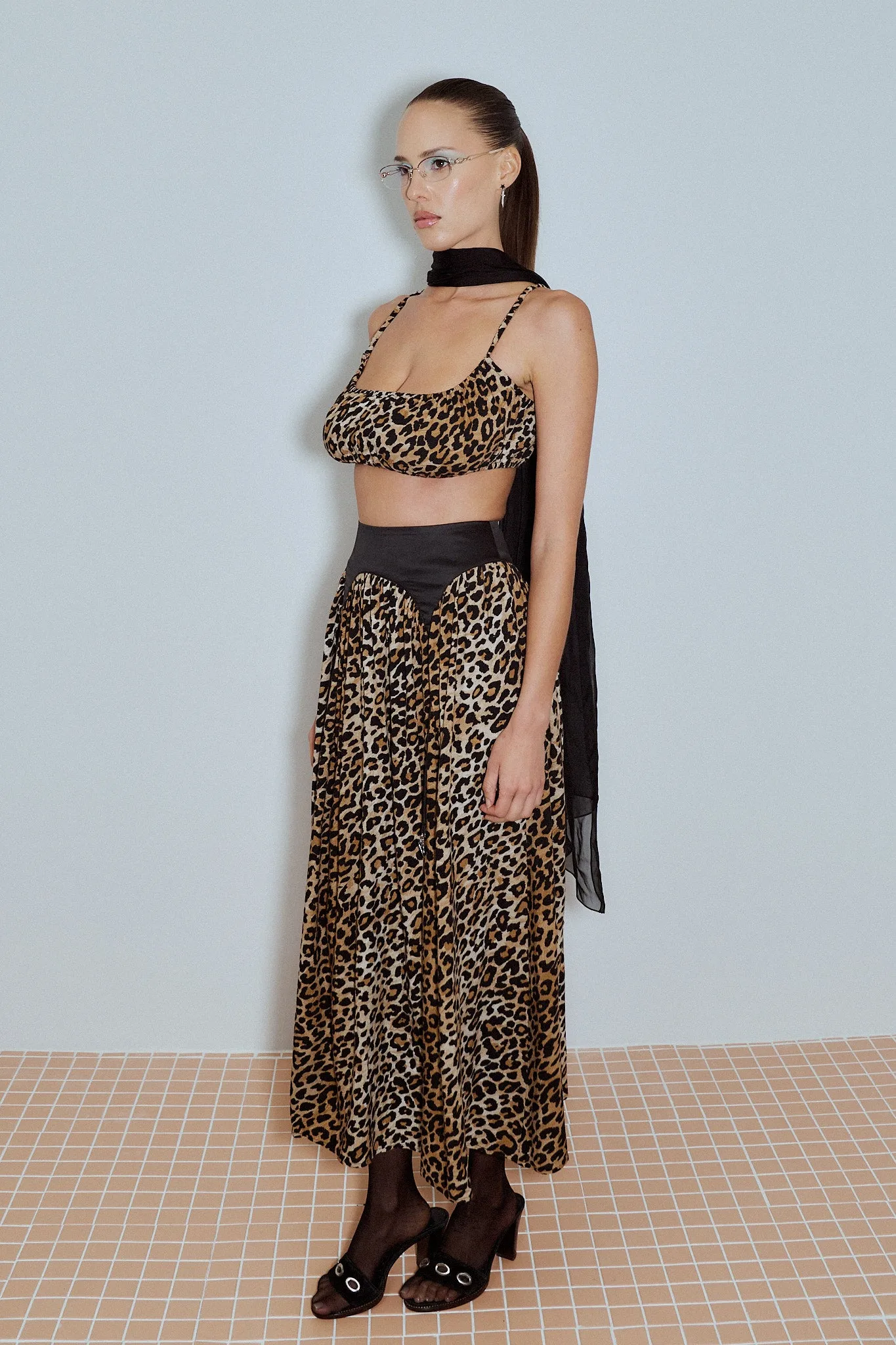 Garter Skirt Soft Linen Black/Leopard sold by Fashion Brand Company product image thumbnail 4