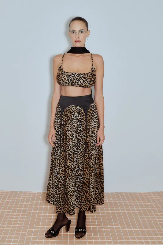 Garter Skirt Soft Linen Black/Leopard made by Fashion Brand Company