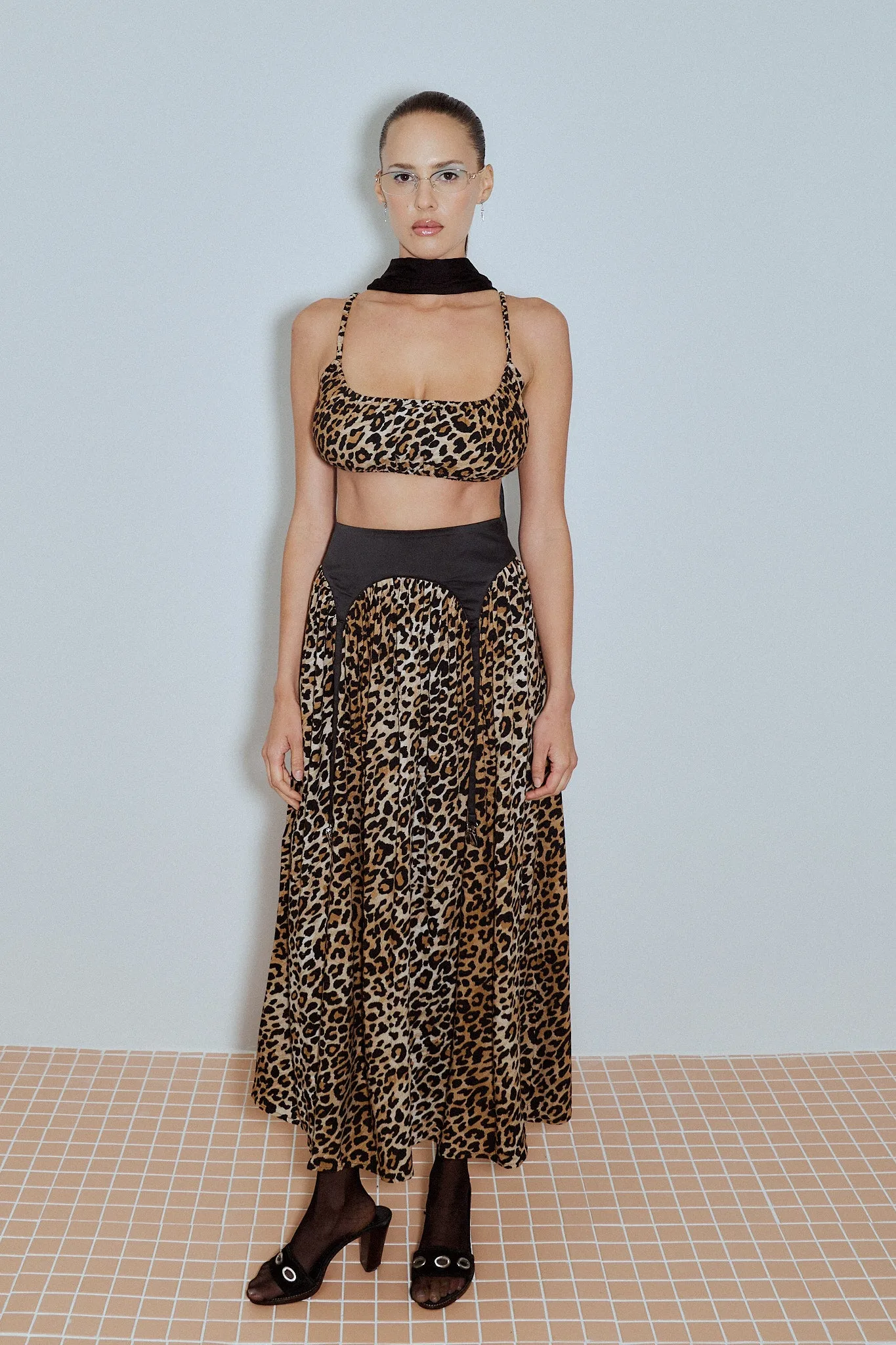 Garter Skirt Soft Linen Black/Leopard sold by Fashion Brand Company