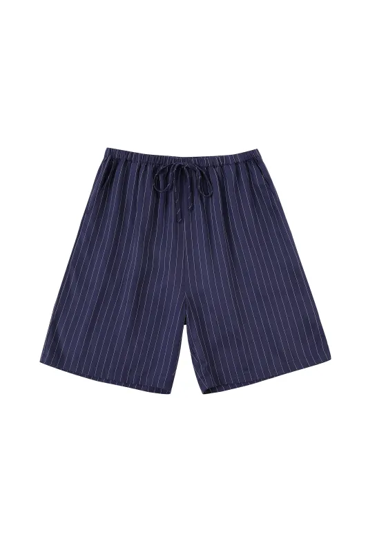 Unisex Tencel Stripe Easy Shorts Navy made by Fashion Brand Company
