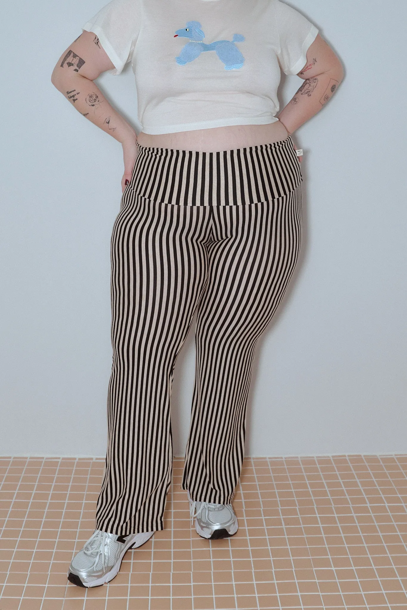4 left - Striped Tencel Wool Foldover Lounge Pants Cream sold by Fashion Brand Company product image thumbnail 2
