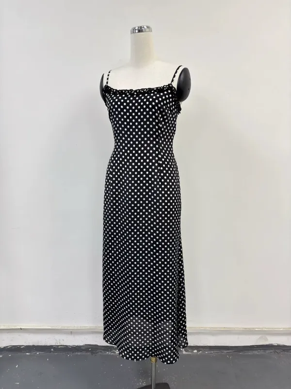 SAMPLE #333 - S Silk Polka Dot Maxi Dress - Black / White made by Fashion Brand Company