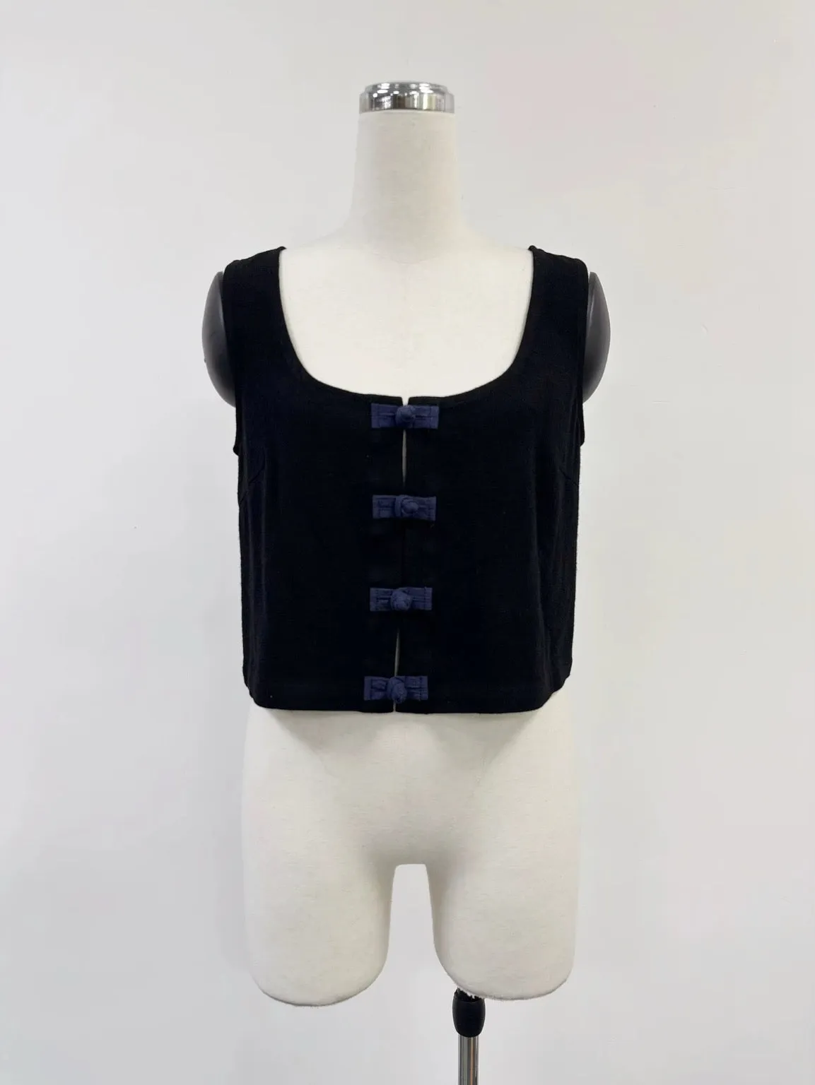 SAMPLE #334 - S Soft Linen Button Tank - Black / Navy sold by Fashion Brand Company