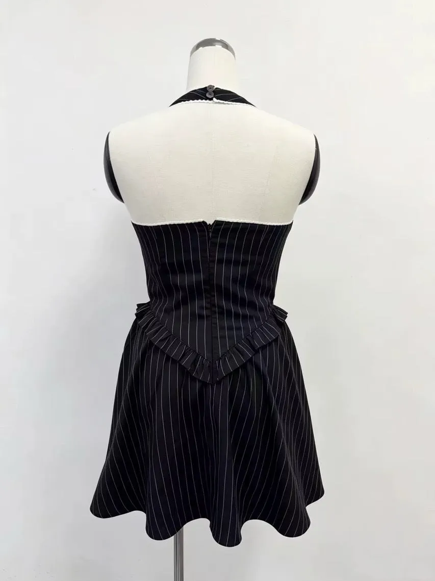 SAMPLE #339 - S Tencel Stripe Halter Mini Dress - Black sold by Fashion Brand Company product image thumbnail 2