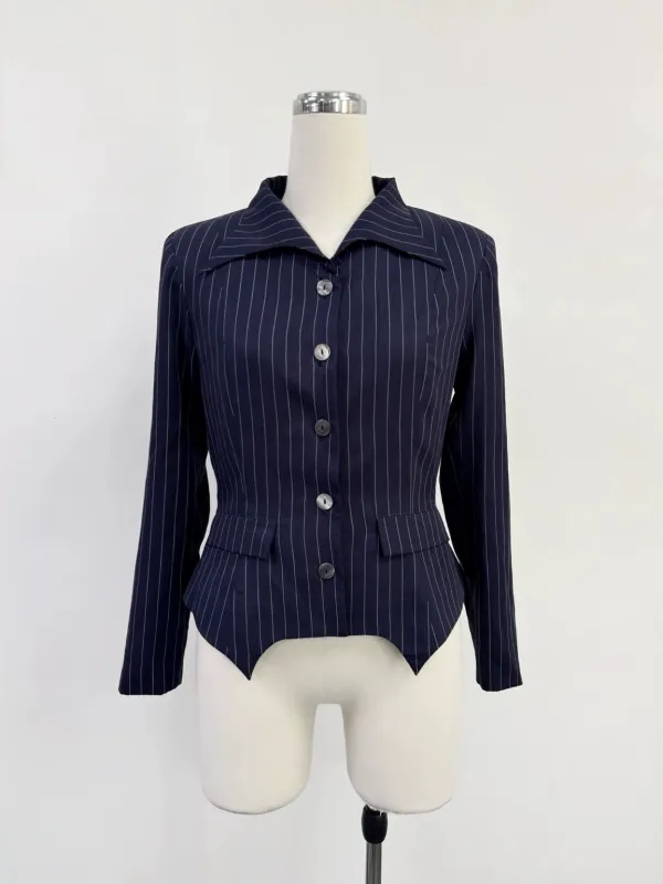 SAMPLE #341 - S Tencel Stripe Business Woman Blazer Blouse - Navy made by Fashion Brand Company