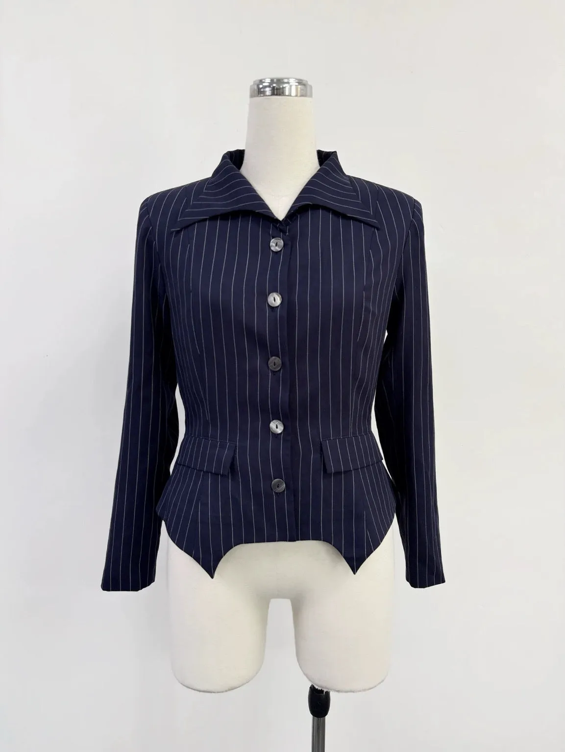 SAMPLE #341 - S Tencel Stripe Business Woman Blazer Blouse - Navy sold by Fashion Brand Company