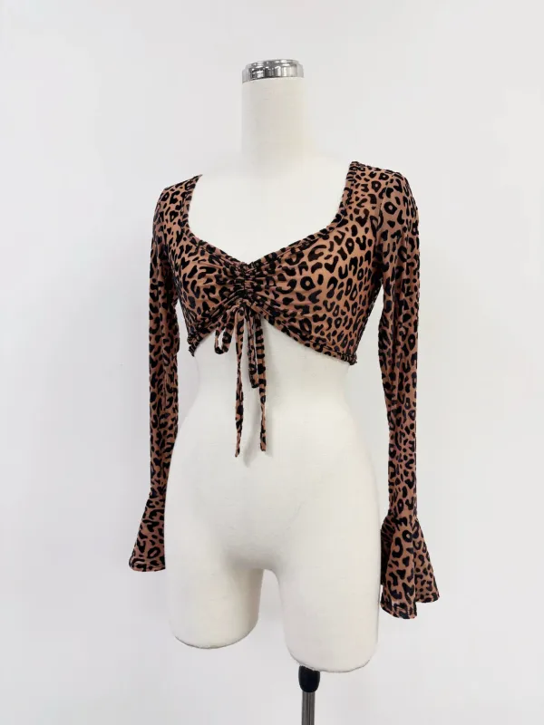 SAMPLE #313 - S New Jersey Mesh Long Sleeve Crop Top - Leopard made by Fashion Brand Company