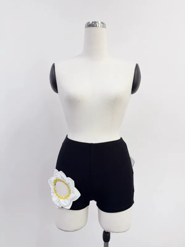 SAMPLE #312 - S Flower Cutout Tencel Rib Short Shorts - Black made by Fashion Brand Company