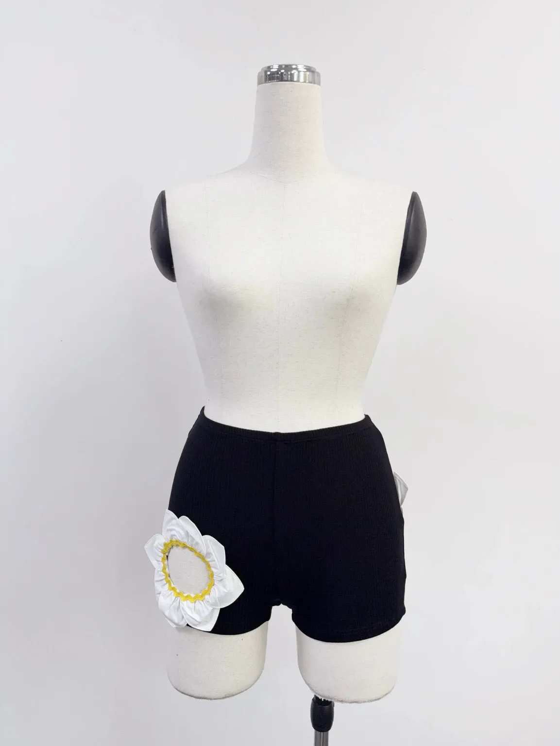 SAMPLE #312 - S Flower Cutout Tencel Rib Short Shorts - Black sold by Fashion Brand Company