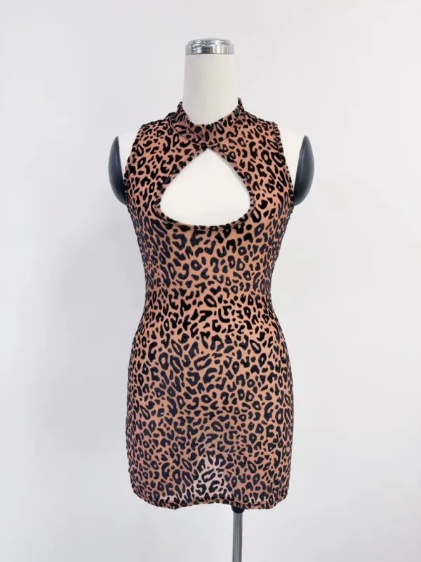 SAMPLE #346 - S New Jersey Mesh Keyhole Mini Dress - Leopard made by Fashion Brand Company