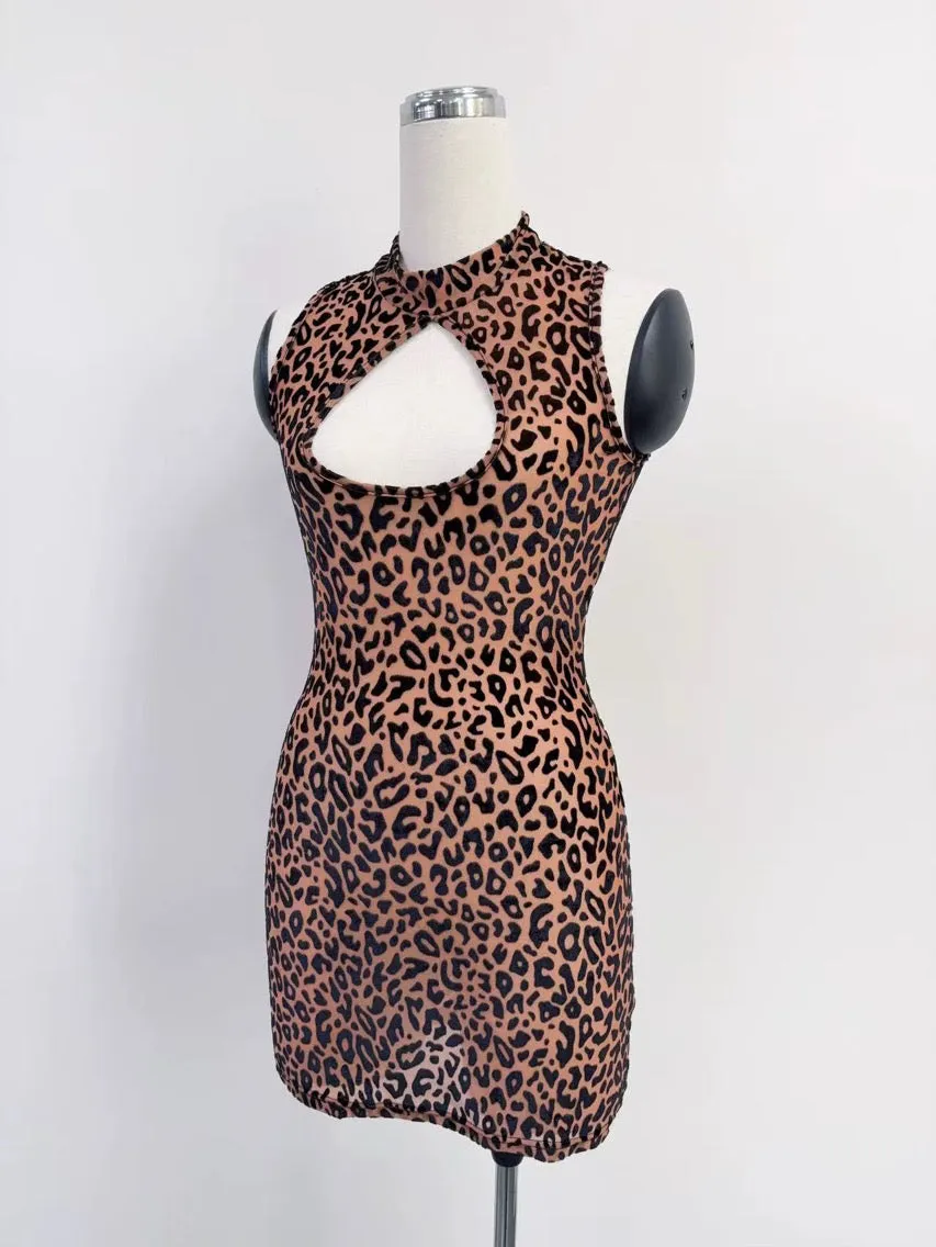 SAMPLE #346 - S New Jersey Mesh Keyhole Mini Dress - Leopard sold by Fashion Brand Company product image thumbnail 2
