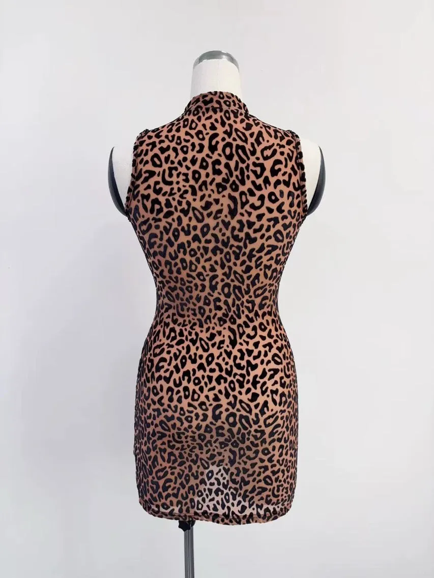SAMPLE #346 - S New Jersey Mesh Keyhole Mini Dress - Leopard sold by Fashion Brand Company product image thumbnail 3
