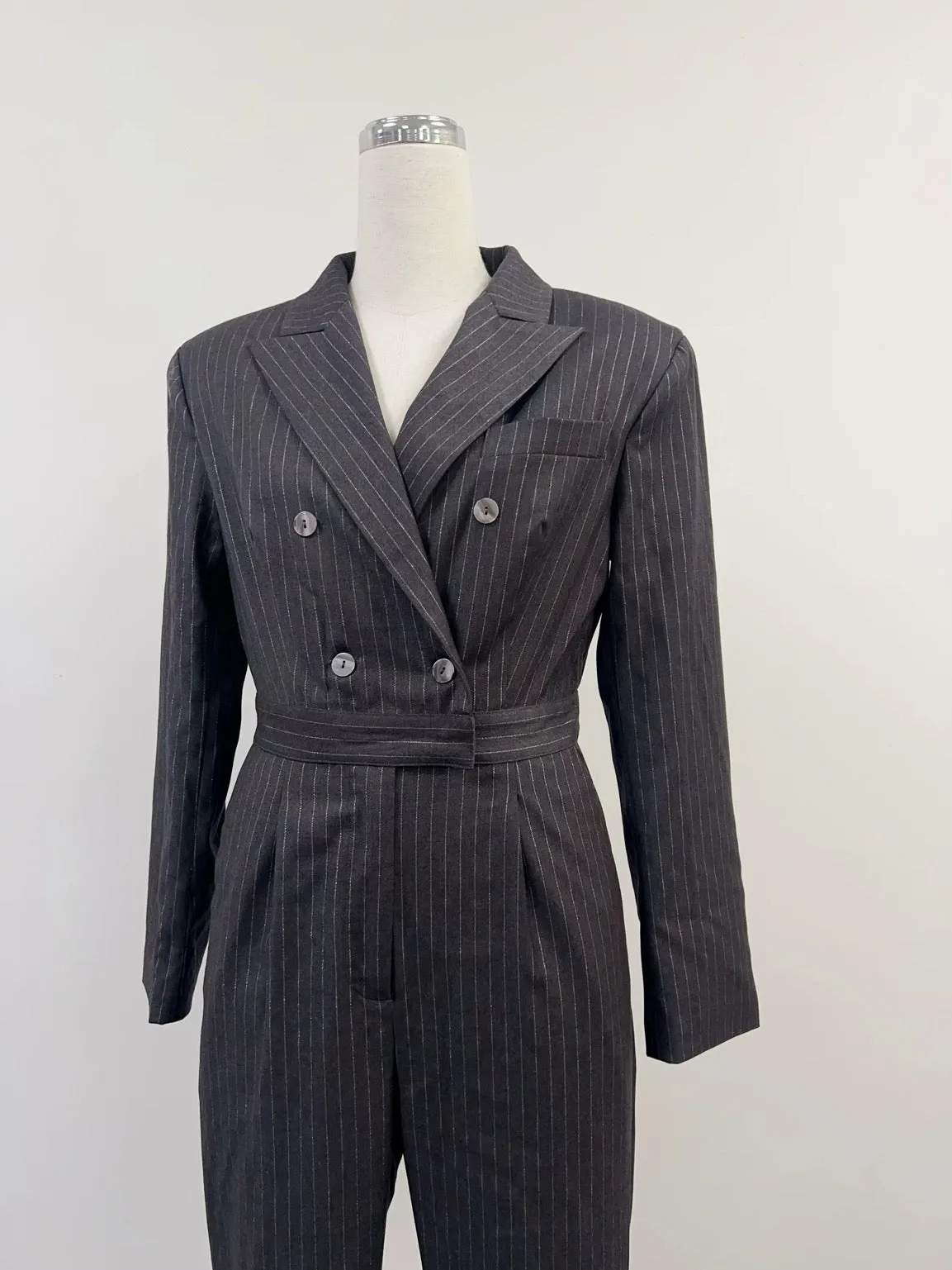 SAMPLE #349 - S Nicole's Pinstripe Cinema Jumpsuit - Gray / Silver sold by Fashion Brand Company product image thumbnail 2