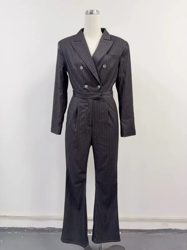 SAMPLE #349 - S Nicole's Pinstripe Cinema Jumpsuit - Gray / Silver made by Fashion Brand Company