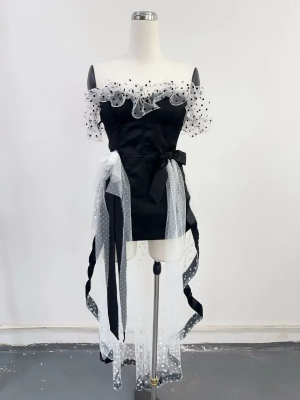 SAMPLE #291 - S Jonbenet Tulle Polka Dot Mini Ruffle Prom Dress - Black/White made by Fashion Brand Company