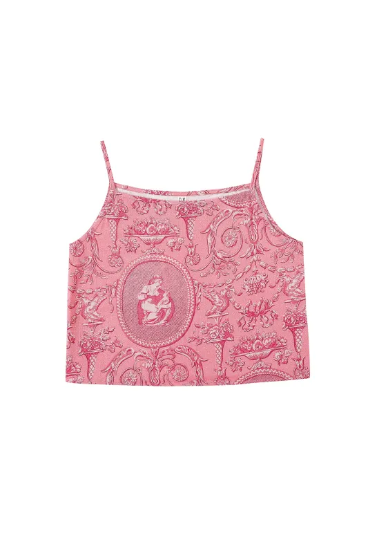 Crop Cami Soft Linen Tank "Women" Pink Toile made by Fashion Brand Company