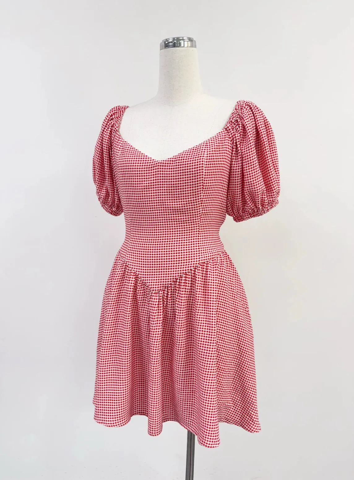 SAMPLE #362 - S/M Soft Linen Gingham Strega Nona Dress And Scarf - Red sold by Fashion Brand Company product image thumbnail 2