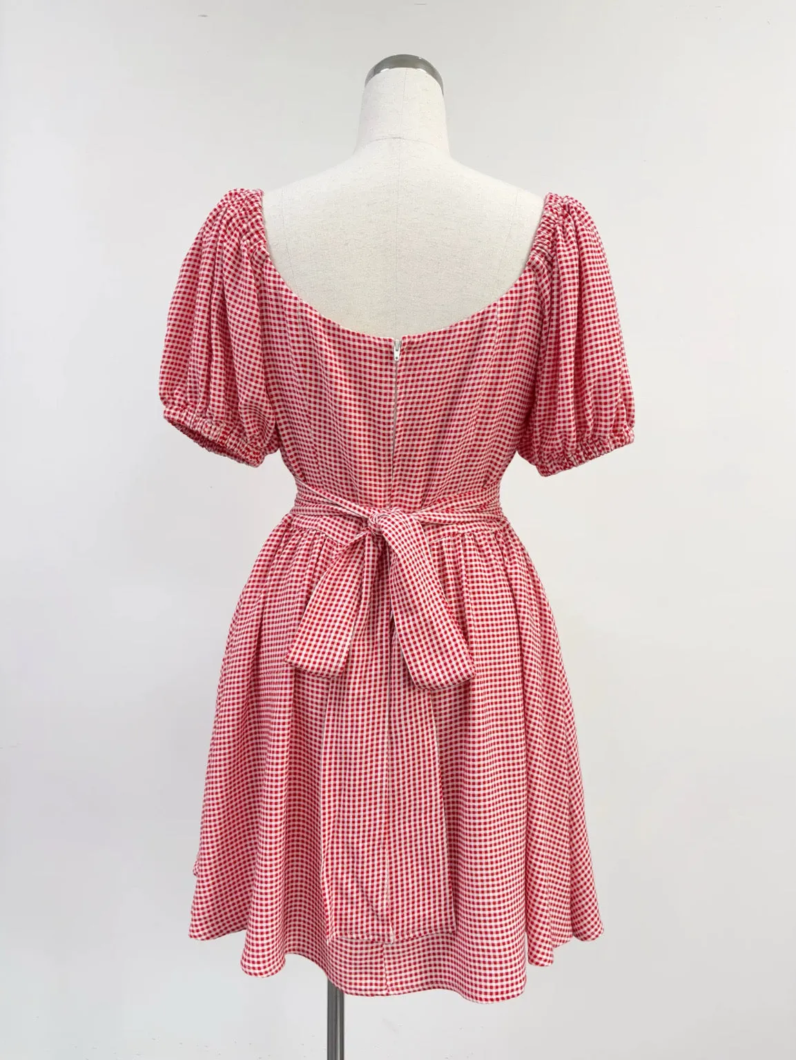 SAMPLE #362 - S/M Soft Linen Gingham Strega Nona Dress And Scarf - Red sold by Fashion Brand Company product image thumbnail 3