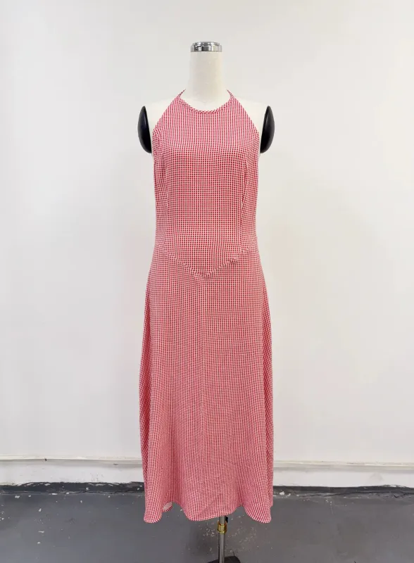 SAMPLE #363 - S/M Soft Linen Gingham Resort Dress - Red made by Fashion Brand Company