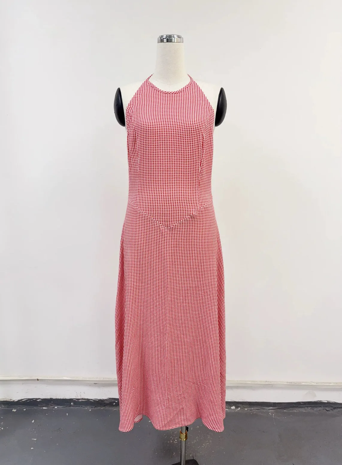 SAMPLE #363 - S/M Soft Linen Gingham Resort Dress - Red sold by Fashion Brand Company