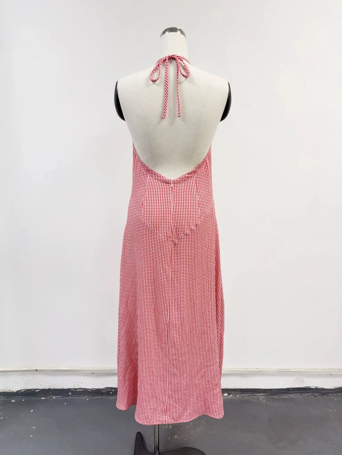 SAMPLE #363 - S/M Soft Linen Gingham Resort Dress - Red sold by Fashion Brand Company product image thumbnail 2