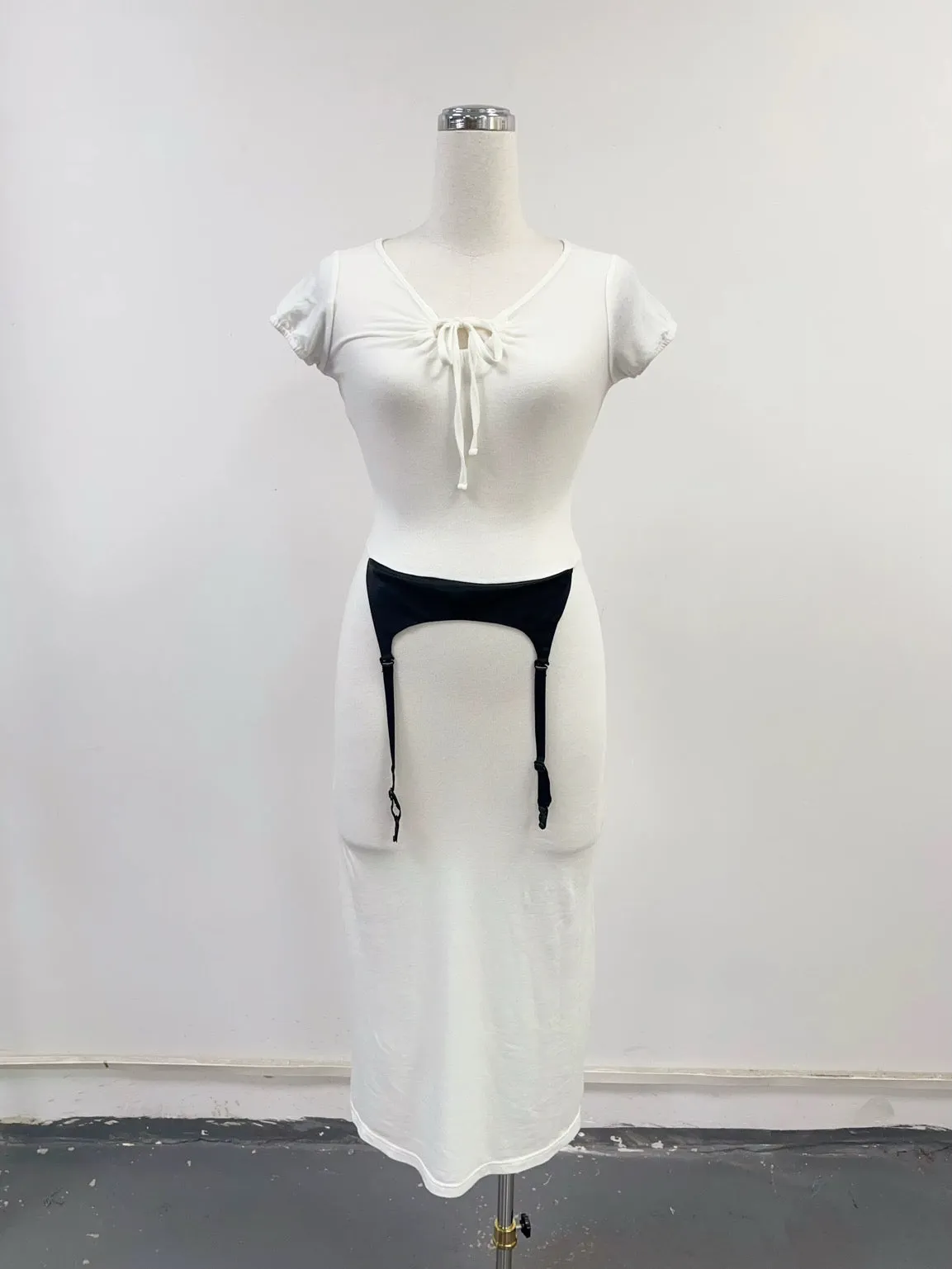 SAMPLE #372 - S Midi T-Shirt Garter Dress - White / Black sold by Fashion Brand Company