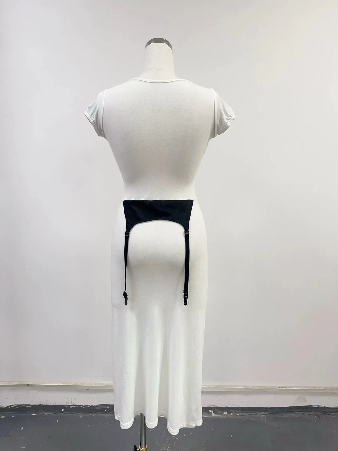 SAMPLE #372 - S Midi T-Shirt Garter Dress - White / Black sold by Fashion Brand Company product image thumbnail 2